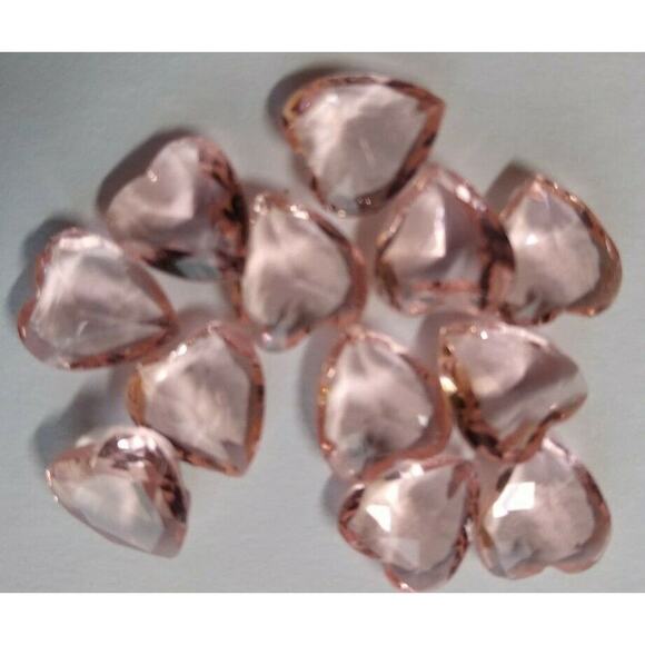 12 Heart Shaped Pink Rose Translucent Glass Cabochons 9mm Vintage NOS 1950s - Picture 5 of 6